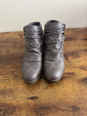 Truth Charcoal Gray Braided & Studded Ankle Booties